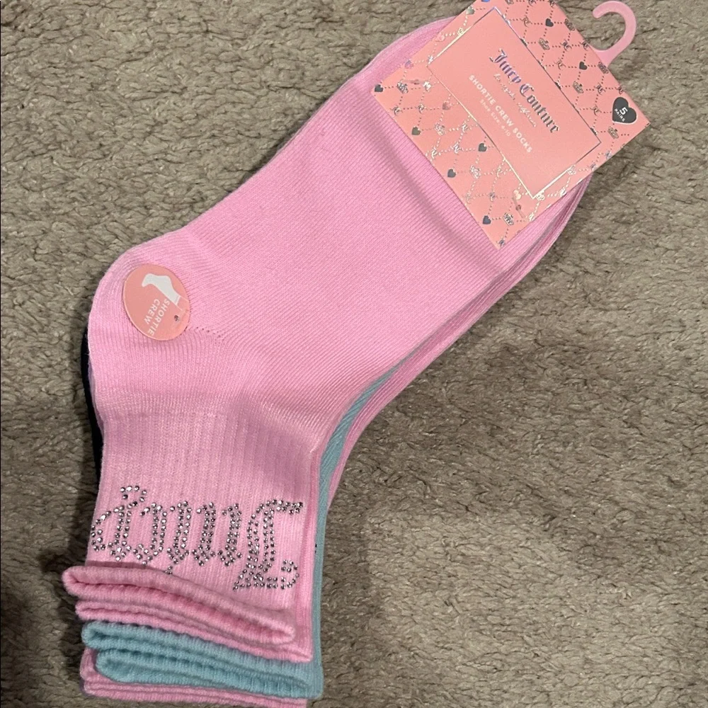 JUICY COUTURE Shortie Crew Socks 5 pairs 4-10 NWT